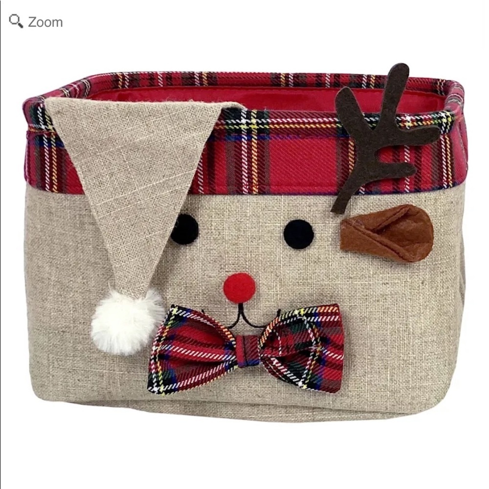 3 NWT reindeer fabric bins 8 1/2” Christmas storage decor brown red holiday